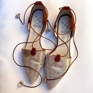 Leather Metallic Suede Ankle Tie Flats